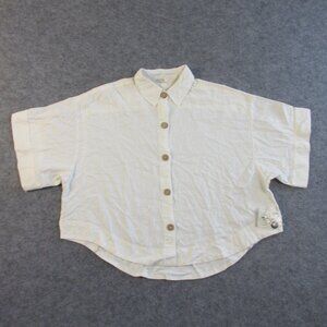 Intimately Free People Button Up Women's Top Small White Collared Relaxed Crop